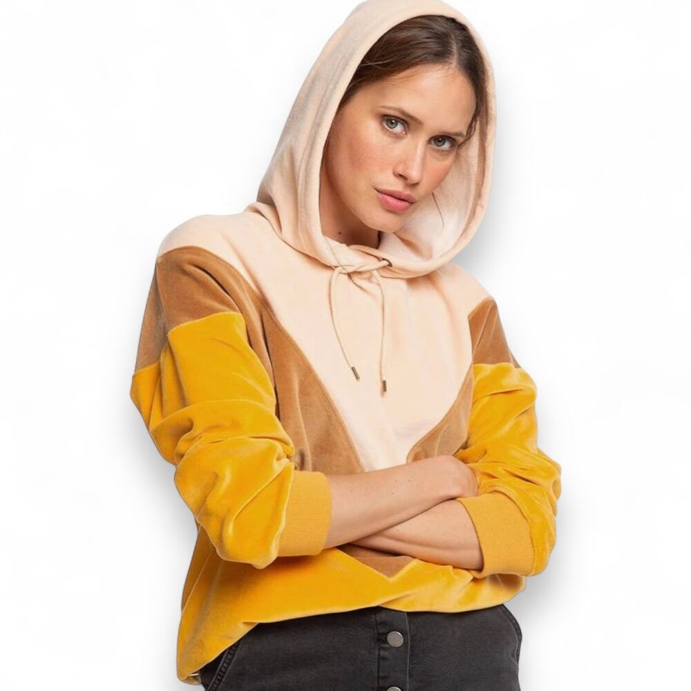 Roxy Women's Chasing Waves Velour Hoodie Size M Golden Glow Yellow Pink Tan V - Picture 15 of 15
